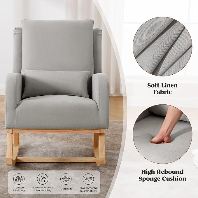 HCHAIRH Rocking Chair Nursery, Upholstered Fabric Nursing Rocking Chairs - Image 4