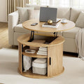 FABATO Round Lift Top Coffee Table, Fluted Wood Accent Coffee Table by FABATO