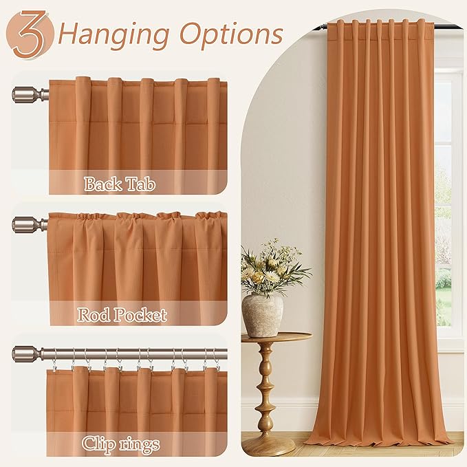 Guken Orange 100% Blackout Linen Curtains 120 Inch Length 2 Panels Set - Image 6