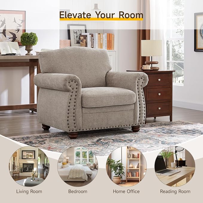 ONBRILL Nailhead Trim Armchair, Rolled Arm Accent Chair - Image 5