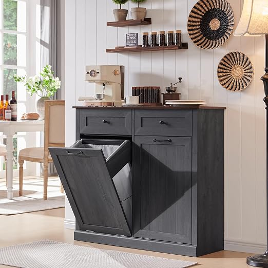 IFGET Double Tilt Out Trash Cabinet, 20 Gallon Farmhouse Laundry Hamper Cabinet by IFGETEnrichYourLivingSpace