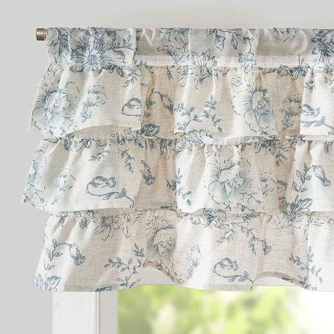 jinchan Ruffled Floral Valance Linen Shabby Chic Small Window Curtain 18 Inch by JINCHAN