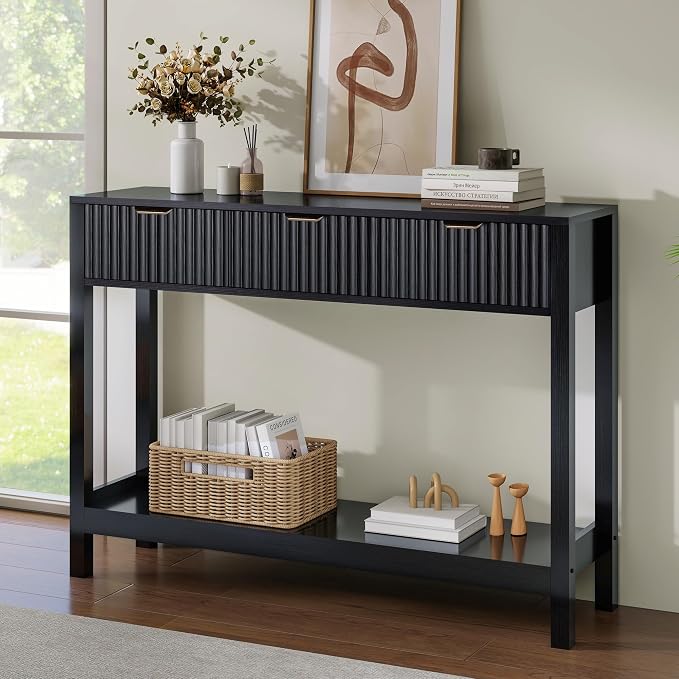 Nasonet Fluted Console Table, Wooden Sofa Table - Image 7