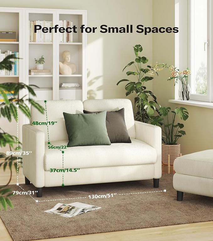 Welzona Loveseat Sofa, Comfy Corduroy Small Loveseat - Image 2