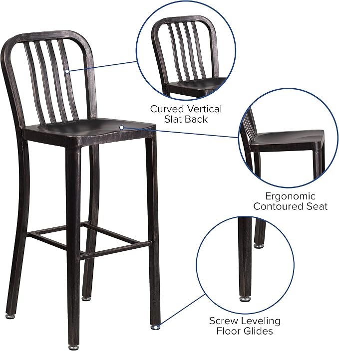 Flash Furniture Gael Commercial Grade 2 Pack 30" High Black-Antique Gold Metal - Image 5