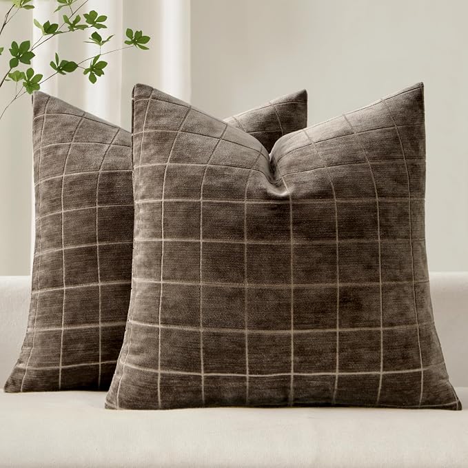 MIULEE Decorative Chenille Check Euro Shams Throw Pillow Covers Vintage Plaid by MIULEE