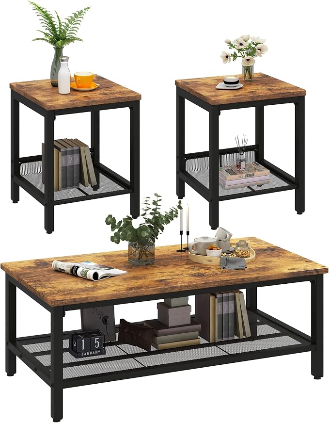 furlinkhm Coffee Table Set of 3, Industrial Coffee Table - Image 8
