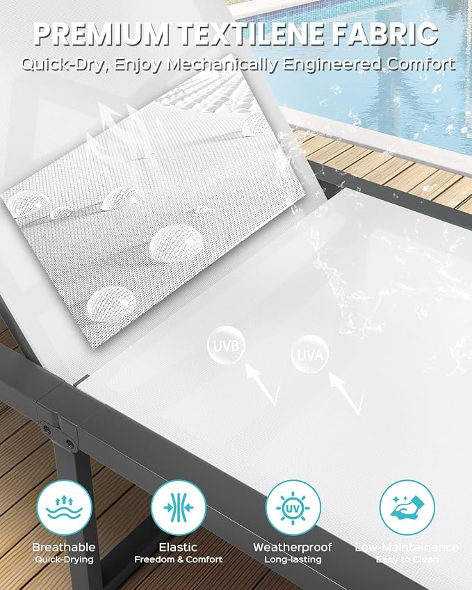 Aluminum Chaise Lounge Chair Outdoor, Foldable& No Assembly Patio Pool Lounge - Image 5