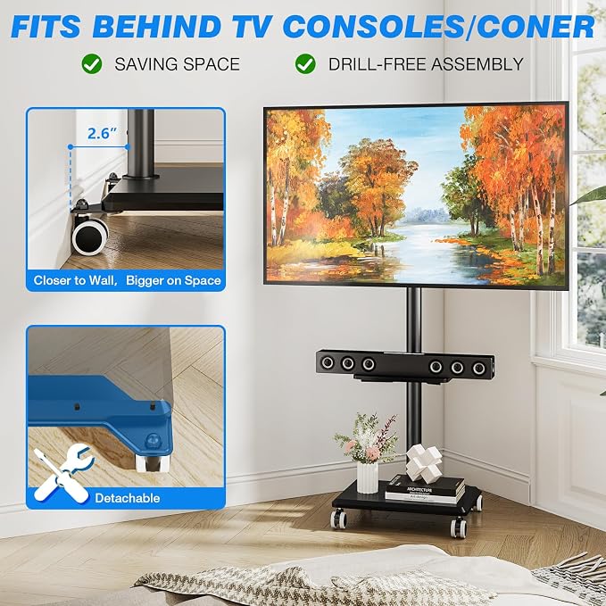 Rfiver Rolling TV Stand with Shelf - Image 8