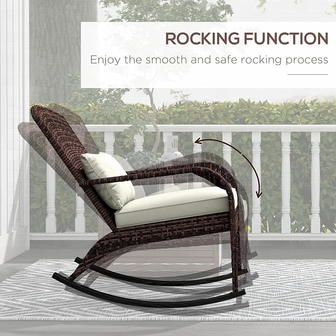 Outsunny Outdoor Wicker Adirondack Rocking Chair, Patio Rattan Rocker Chair - Image 4