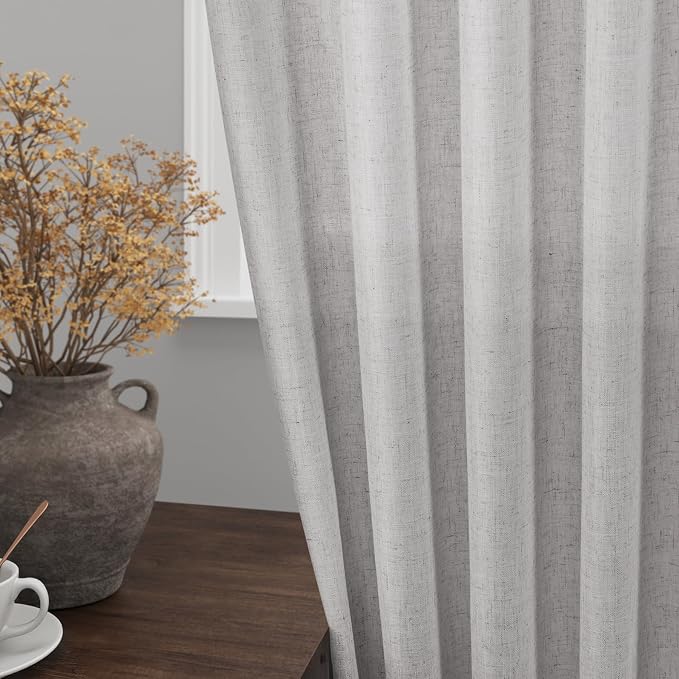 Nanspring Grey Linen Semi Sheer Curtains 108 Inches Long 2 Panels Back Tab Loop - Image 2