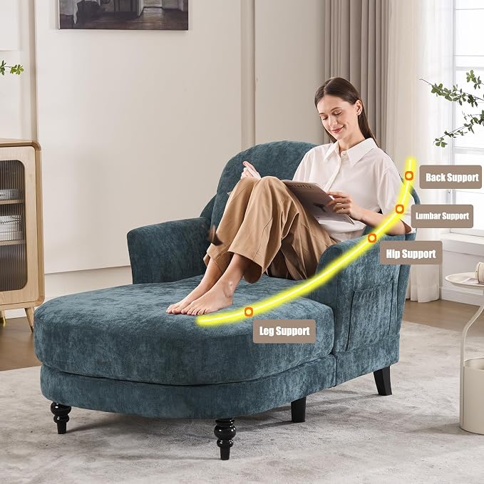 Chaise Lounge Chair Indoor, 59.8" Oversized Couch Reading Chairs, Chenille - Image 6