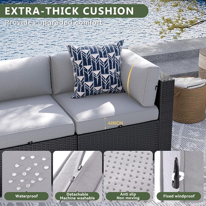 Aoxun 7 Piece Patio Furniture Set, Wicker Rattan Patio Sectional Sofa, Outdoor - Image 5