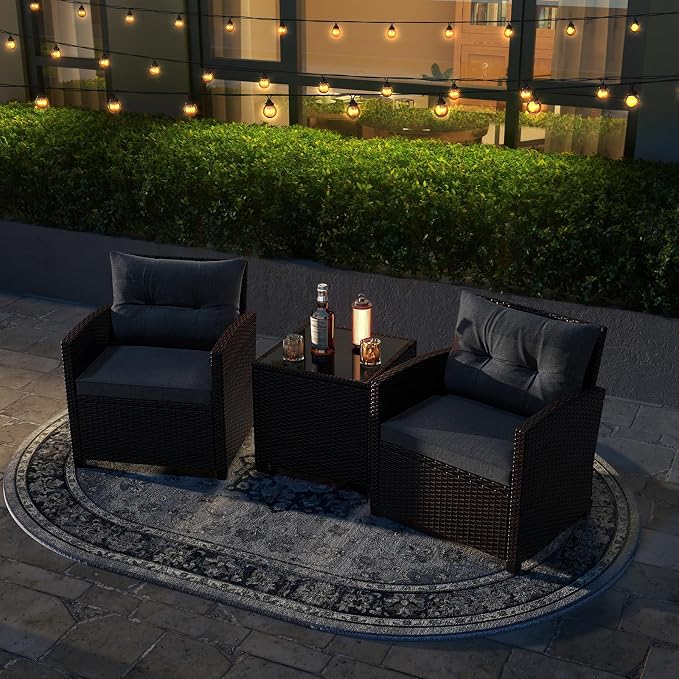 Tangkula 3 Pieces Patio Furniture Set, PE Rattan Wicker 3 Pcs Outdoor Sofa Set - Image 4