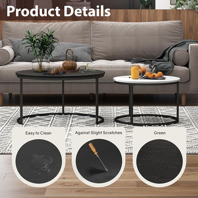 Otterease Nesting Tables Set of 2, 31.5" Round Coffee Table, Small Nesting - Image 3