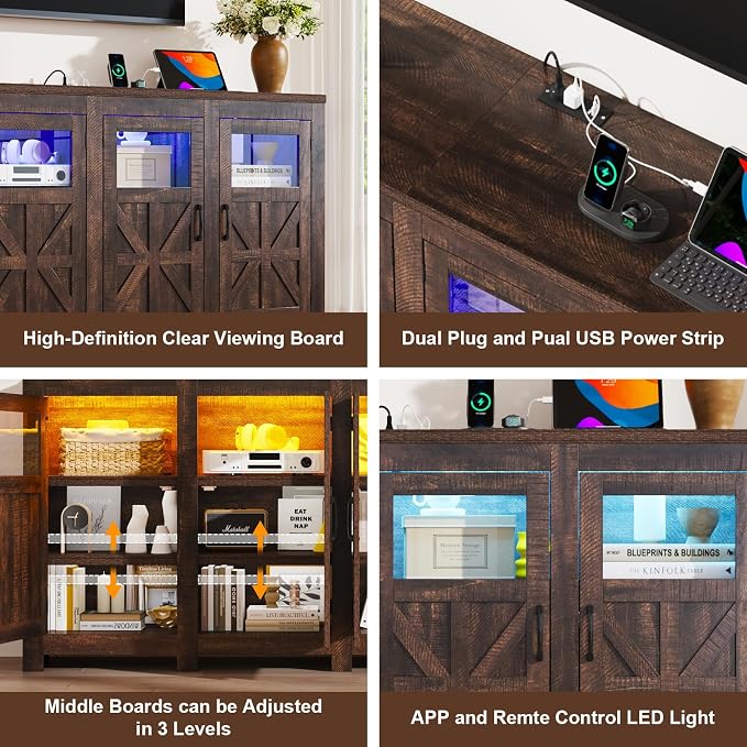 74" Large LED Farmhouse TV Stand - Image 7