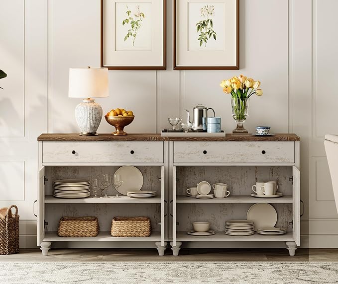 WAMPAT Buffet Cabinet with 8 Doors and 4 Drawers, Modern Coffee Bar Table Wood - Image 4