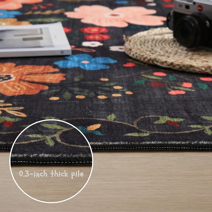 Rugcomf Area Rugs 9x12 Living Room Clearance Washable Boho Rug Non Slip Floral - Image 4