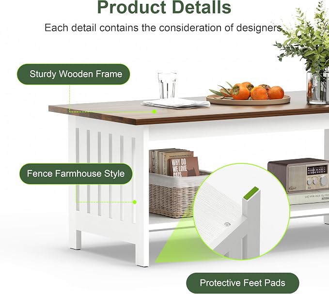 YOSHOOT 39.4" Farmhouse Coffee Table - Image 5