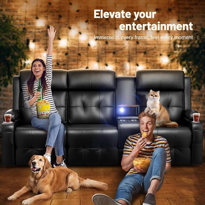 Loveseat Recliner Sofa, 3-Seater Home Theater Seating Massage Reclining Couch - Image 6
