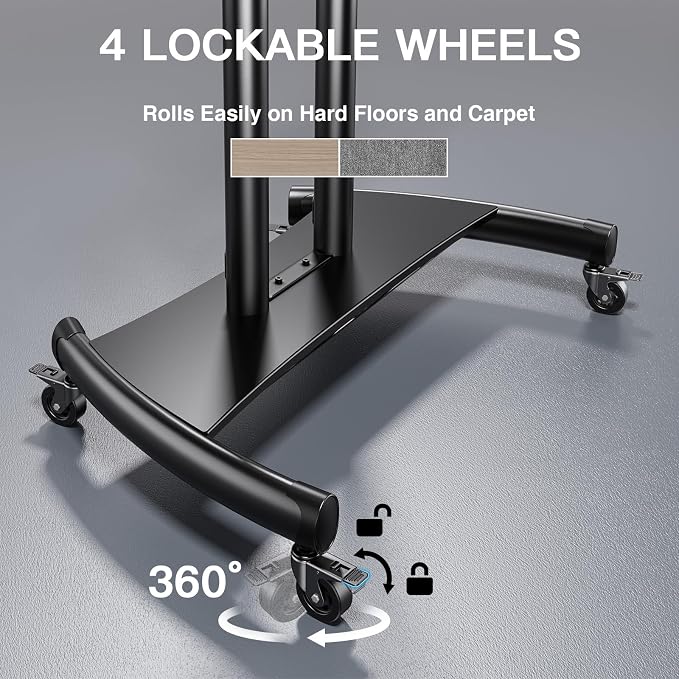 PERLESMITH Mobile TV Stand for 55-90 Inch Flat/Curved Screen TV Max VESA - Image 4
