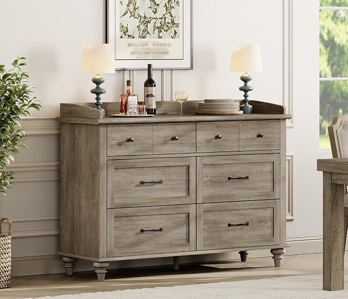 WAMPAT 6 Drawers Dresser for Bedroom, Farmhouse Wooden Chest of Drawers Baby by WAMPAT