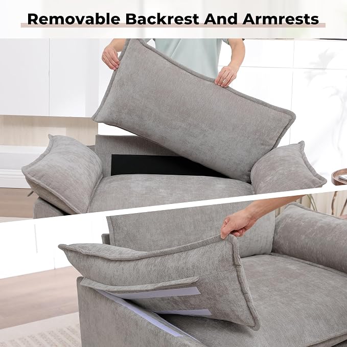 Oversized Accent Chair with Ottoman Set of 2, Upholstered Armchair with Extra - Image 8