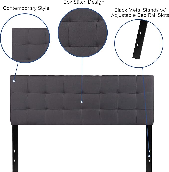 Flash Furniture Bedford Tufted Upholstered Queen Size Headboard in Dark Gray - Image 4