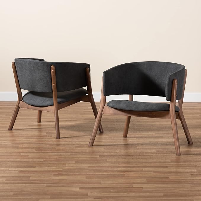 Baxton Studio Baron Mid-Century Modern Dark Grey Fabric Upholstered and Walnut - Image 8