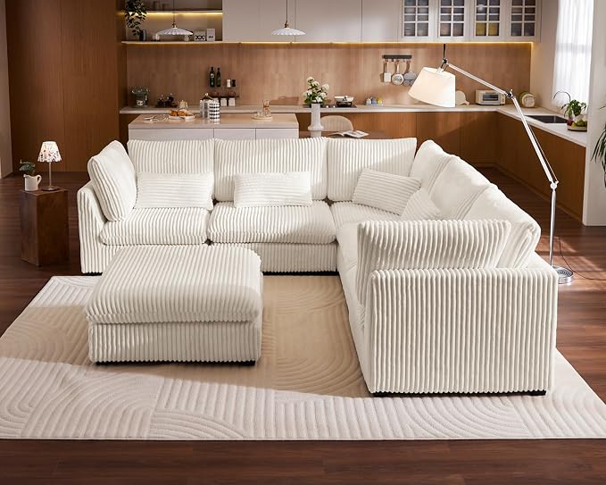 115" Oversized Corduroy Couch Modular Sectional Sofa, Washable Cloud Couch - Image 4