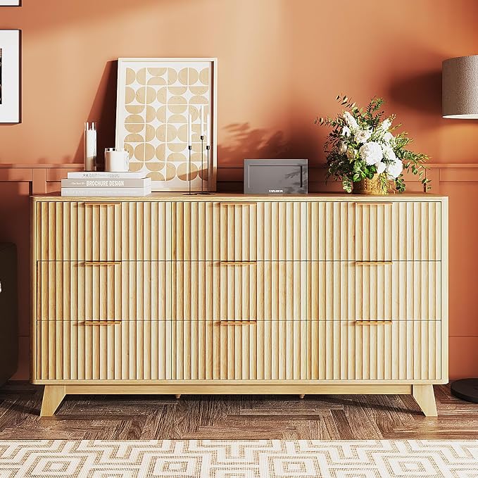 VINGLI Fluted 9 Drawer Dresser for Bedroom, Wood Dresser - Image 7