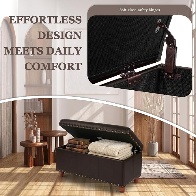 HomePop Espresso Faux Leather Storage Cocktail Bench - Image 6