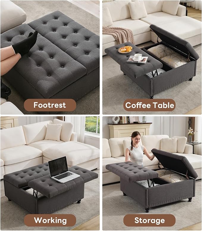 Tbfit Large Square Storage Ottoman Bench, Tufted Upholstered Coffee Table - Image 8