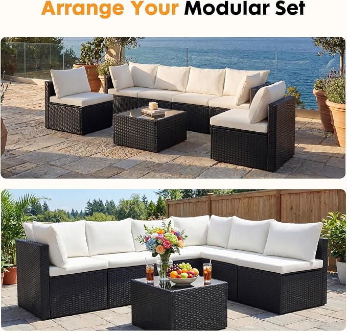 NEWBULIG 7-Piece Outdoor Patio Sectional Sofa, Weather-Resistant Modular Wicker - Image 5