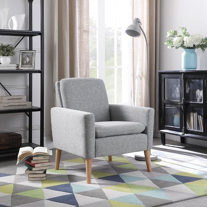 Accent Chair Set of 2 Living Room, Fabric Upholstered Comfy Reading Chair - Image 4