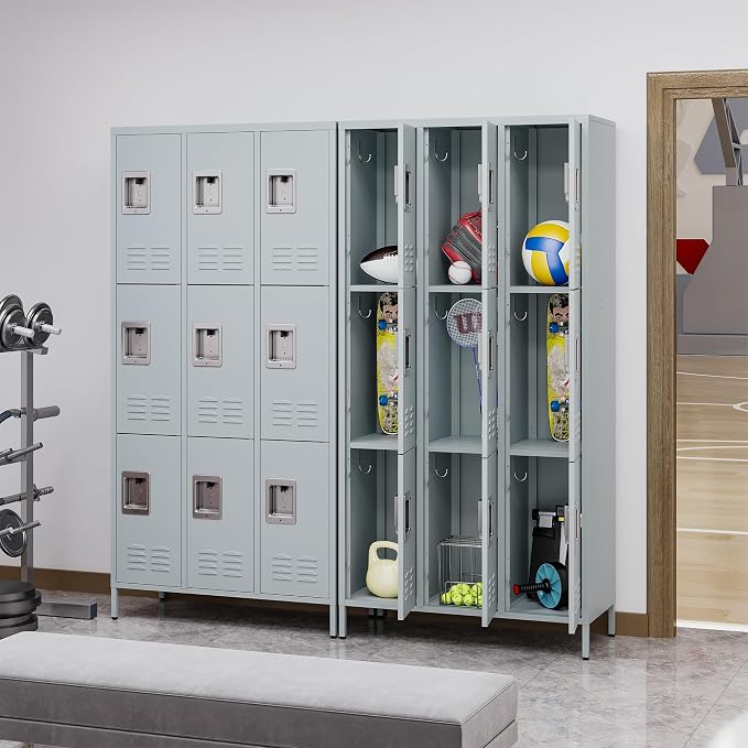 Metal Locker with 9 Doors Employees Locker, Metal Storage Locker with Hooks - Image 2