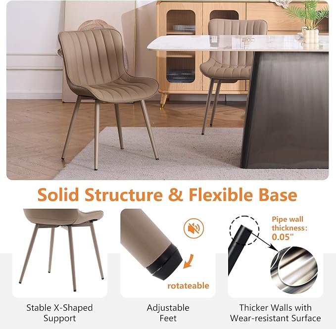 YOUNUOKE Mid-Century Modern Dining Chairs Set of 2, Khaki PU Leather - Image 7