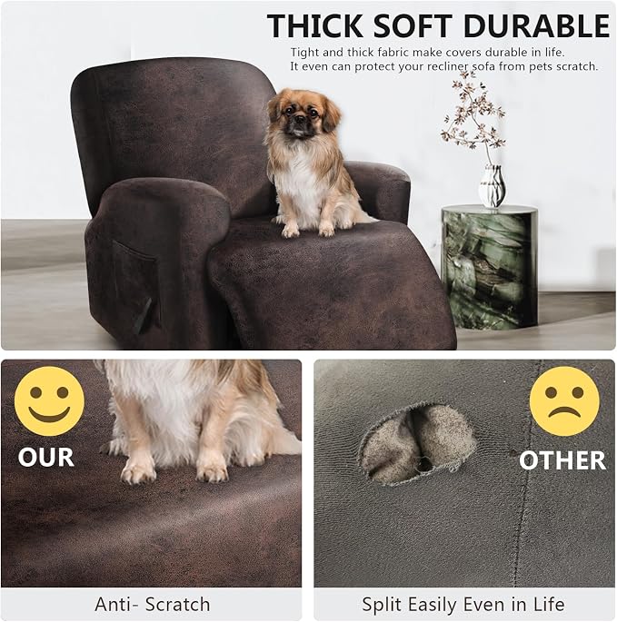 ANARACHON Recliner Chair Covers Leather Like, 4 Pieces Recliner Cover - Image 6