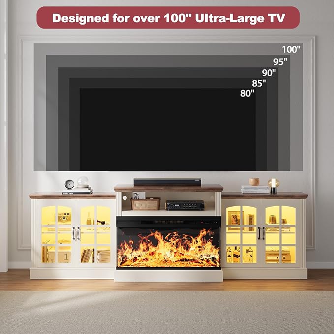 97" Fireplace TV Stand with 36" Electric Fireplace, Farmhouse Entertainment - Image 8