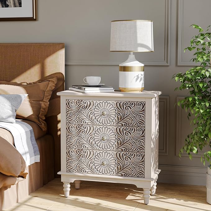 SUNBURY Nightstand w 3 Drawers, End Table Living Room Small Side Table - Image 2
