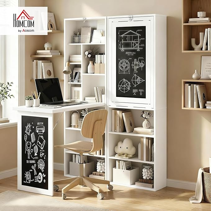 HOMCOM Foldable Convertible Writing Table, Wall Mounted Space-Saving Computer - Image 2