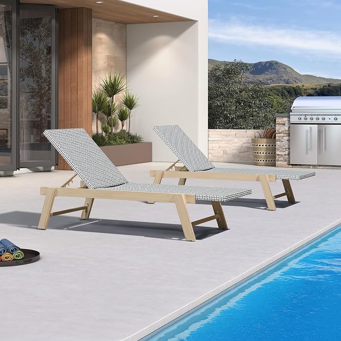 PURPLE LEAF Extra Large Patio Chaise Lounge 2 Pieces French Outdoor Wicker by PURPLELEAF