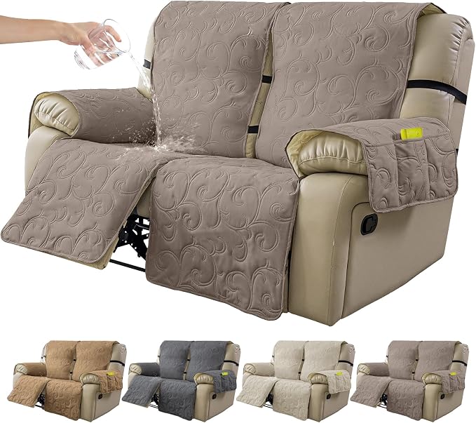 100% Waterproof Loveseat Recliner Cover, 4-Piece Split Reclining Couch Covers by YUEANG