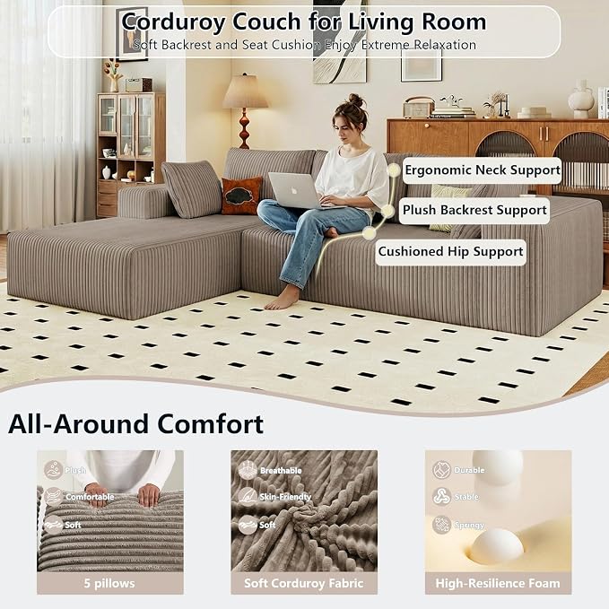 95" Cloud Sectional Couch with L-Shape Chaise, Modular Comfy Sofa Chaise Longue - Image 4