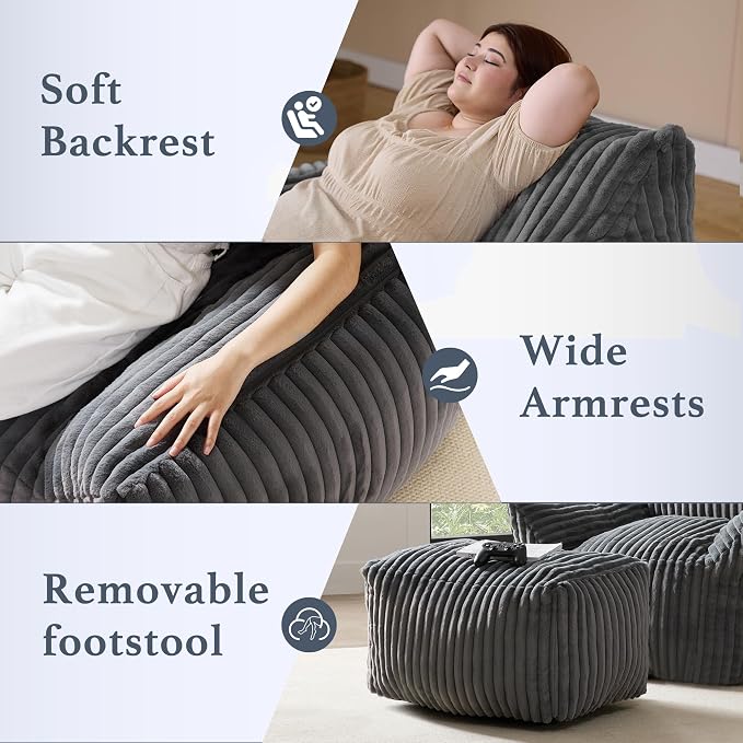 Gericco Oversized Bean Bag Chaise Lounge Chair Indoor - Image 4