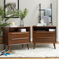 HULALA HOME End Table with Charging Station, Mid-Century Modern 2 Drawer and by HULALAHOME