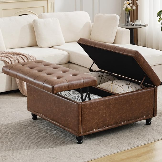 Tbfit Large Square Storage Ottoman Bench, Tufted Upholstered Coffee Table by TBfit