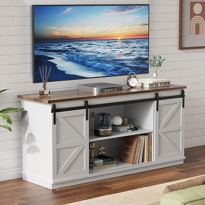 YESHOMY Farmhouse TV Stand for Televisions up to 65 Inches, Sliding Barn Doors by SearchallYESHOMY