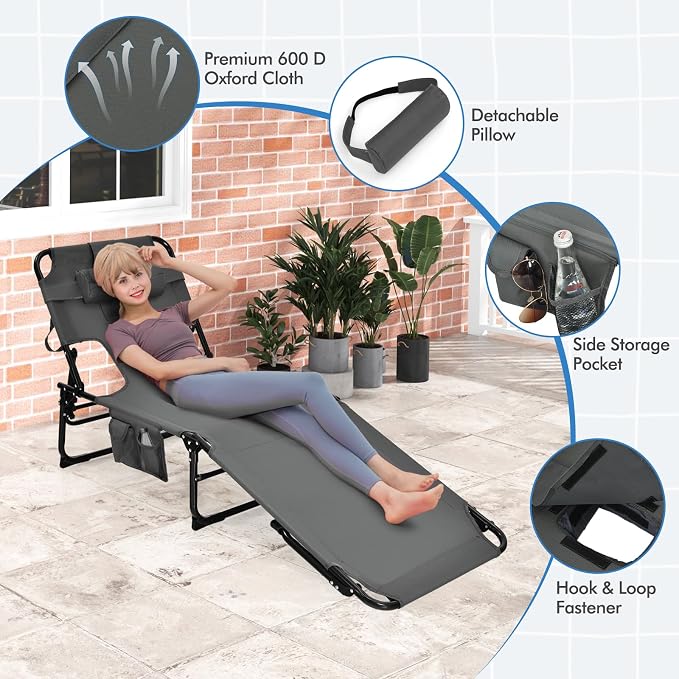 Goplus Tanning Chair, Folding Adjustable Patio Lounge Chair - Image 7