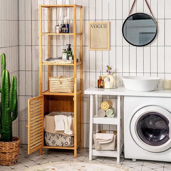 Tangkula Bathroom Cabinet, 65 Inch Tall Slim Bathroom Storage Cabinet - Image 2